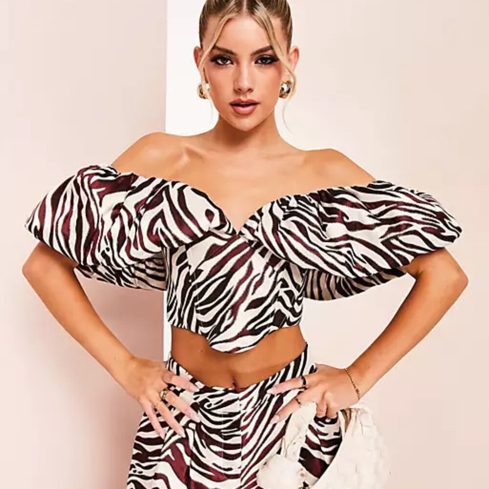 ASOS LUXE puff sleeve corset top zebra jacquard